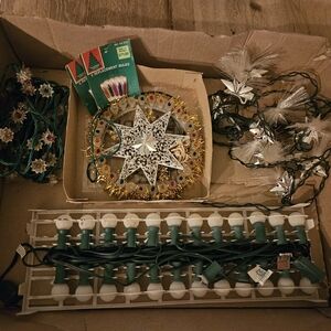 Festive Vintage  Holiday Bundle Light Set, Topper, And Decor
